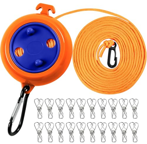 Cuerda Tendedero Exterior Retractil, 10m Cuerda de Tender Camping con 20 Pinzas para Ropa, Tendedero Portátil para Camping, Tendedero de Viaje Extensible para Viajar, Autocaravana, Lavadero, Balcón