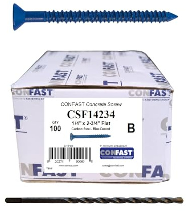 CONFAST 1/4 x 2-3/4 Blue Flat Phillips Concrete Screw Anchor
