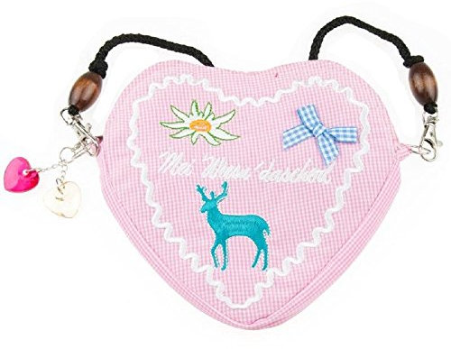 Edelweiss Trachten Tasche Oktoberfest Dirndl Herzform abnehmbarem Langer Kordel Rosa