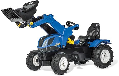 rollytoys New Holland Rolly Toys rollyTrac Trettraktor (für Kinder von 3-8 Jahre, Luftbereifung, Verstellbarer Sitz, Farbe blau/schwarz) 611270, 142 x 81 x 53 cm