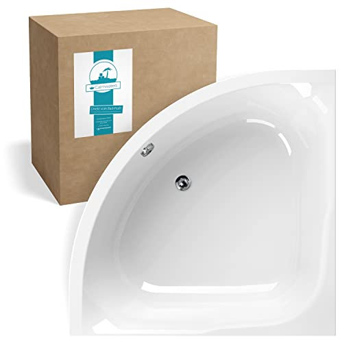 Calmwaters® Raumsparende Eckbadewanne 120x120 cm, Acrylwanne Modern Small 2 für zwei Personen, Duowanne aus Acryl, Maße 120 x 120 cm, Weiß, 02SL2970