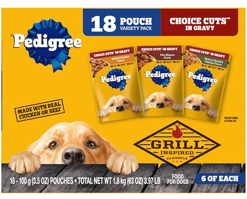 Pedigree Choice Cuts Wet Dog Food Pouch, Grill Inspired, 3.5 oz, 18 Count