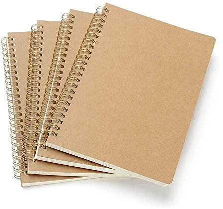 VEESUN 4 STK Notizbuch A5 Spirale Notizblock, Kraft Cover Leerseite (80 Blatt) Notizheft Skizzenblock, Classic Tagebuch Schreibblock Zeichenblock, Gut für Memos, Malen und Graffiti, MEHRWEG