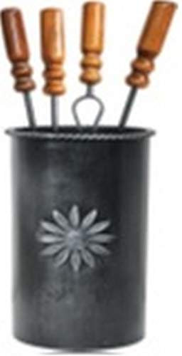 693 - Set Camino 4 Pezzi in Ferro BATTUTO Decorato - ATTREZZO Kit - Accessori CAMINETTO Design per Pulizia