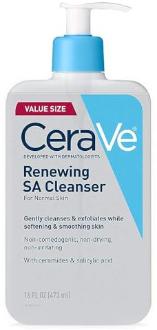 CeraVe Renewing Salicylic Acid Cleanser, Formulated With Hyaluronic Acid, Niacinamide, & Ceramides, Gentle BHA Exfoliating Face Wash Smooths & Softens Skin, Non Comedogenic & Fragrance Free, 16 Ounce