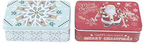 PRETYZOOM 2pcs Christmas Card Tins Santa Snowflake Tinplate Candy Boxes Holiday Empty Tins Xmas Metal Gift Boxes for Tea Cookie Goody Treat (Random Color)