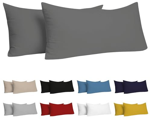Dreamzie Kissenbezug 40 x 80 (Set mit 2) - 100% Jersey Baumwolle 150 g/qm Kissenbezüge -Anthrazit - Für Kissen 40 x 80 cm - Kissenhülle - Kissenbezug - Resistent und Hypoallergen