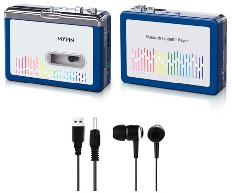 MYPIN Bluetooth Kassettenspieler mit Headset, Bluetooth-Ausgabeband-Laufwerk mit Headset/Lautsprecher, tragbarer Kassetten Spieler 2AA-Batterie oder USB-Stromversorgung, 3,5mm Headset-Anschluss