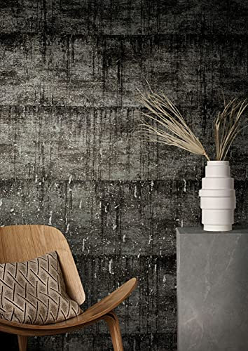 marburg Tapete Schwarz Grau Betonoptik Glanz Stein Muster für Wohnzimmer oder Schlafzimmer Vliestapete 100% Made in Germany PREMIUM QUALITÄT 10,05 x 0,70m 85749