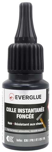 Everglue Colla istantanea nera media, super forte e flessibile, colla in plastica, resistente agli urti e all'acqua, per esempio ceramica, gomma, pelle, flacone dosatore da 20 g