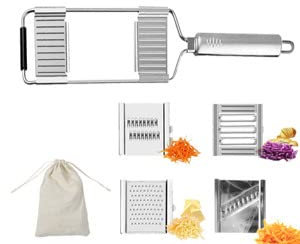4 in 1 Multifunctional Vegetable Slicer Cutter Storage Bag Included/Cabbage Shredder/Long Handle Hand Held Lemon Zester Peeler Grater Stainless Steel fit for Salad Zucchini Carrots Onions Cheese