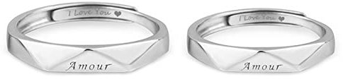 Whoiy Ring Pärchen Preis für 2 Gravur I Love You Ring Solitär 4MM/3MM Amour Ringe, Silber, (Verstellbar)