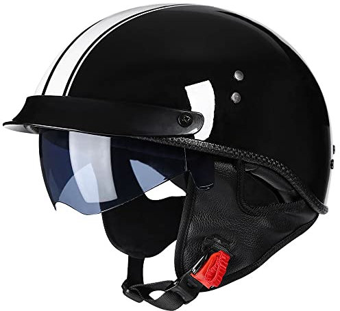 Retro Motorrad Halbhelme Motorradhelm für Herren und Damen DOT/ECE-Zertifizierung Jethelm Mit Visier Halbschalenhelm Braincap für Bike Cruiser Chopper Moped Scooter Offenem Helm