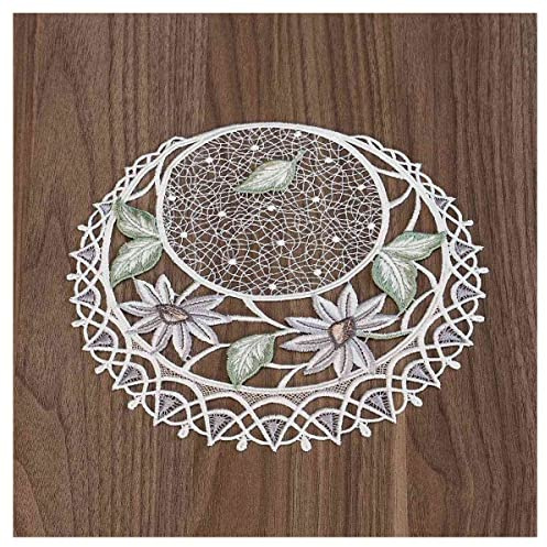 Tischdecke Margeritentraum Plauener Spitze modernes Deckchen mit Blumen-Motiv Tischdeko grün-beige 20 x 20 cm