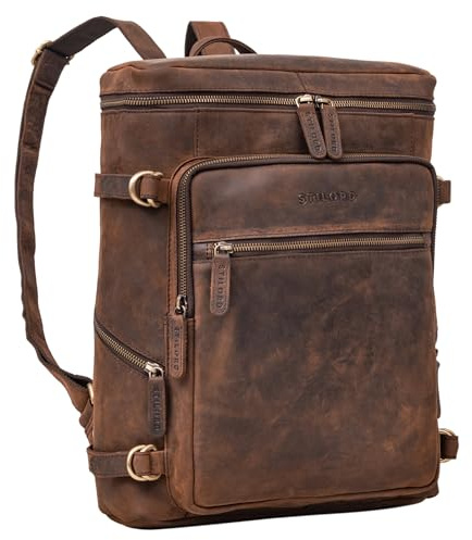 STILORD Alvar Businessrucksack Herren und Damen Leder mit Laptop-Fach bis 15,6 Studenten-Rucksack Laptoprucksack Cityrucksack Echtleder Farbe:Zamora - braun