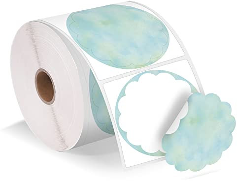 Phomemo 2 Wellige thermische Etiketten, selbstklebende Blumen 50x50 mm Aufkleber Aufkleber für Dankeskarte, Logo, Name, Preis, Adresse, QR Code, 500 Etiketten, blau-grüner Verlauf