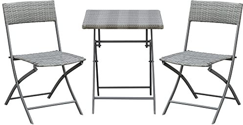 Outsunny Polyrattan Gartenmöbel Set, Outdoor Lounge Balkonmöbel für 2 Personen, 3-teilig Sitzgruppe, 2 Stühle, Tisch, wetterfest Gartenlounge für Garten, Terrasse, Balkon, Grau