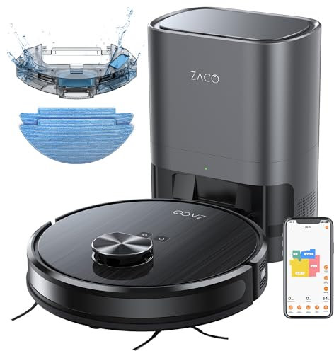 ZACO A10 Pro Saugroboter mit Wischfunktion, 2,5l Absaugstation bis 60 Tage, Lasernavigation, 3000Pa, 2in1 Saug und Wischroboter, ideal für Tierhaare, Teppicherkennung, leise, App & Alexa Steuerung
