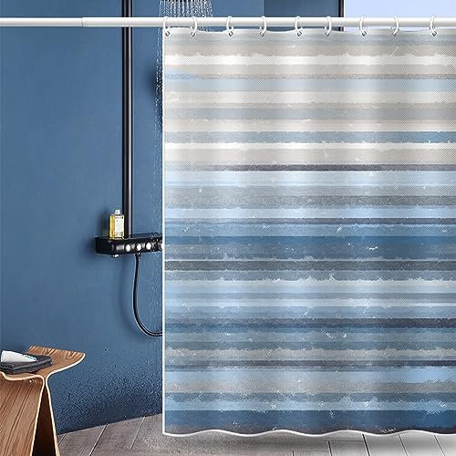 Homxi Ösen Duschvorhang,120 W x 200 H cm,Badewanne Vorhang Blau Streifen Duschvorhang Polyester Duschvorhanghaken