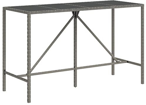 Coavain Gartentisch im Freien mit Glasplatte Grau 180x70x110 cm Poly Rattan Trendige Bartisch Wetterfestes Material Multifunktionstisch Stabiler Rahmen Balkontisch Platzieren für Getränke Snacks