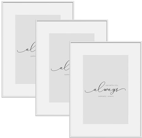 WOLTU Bilderrahmen 10x15 cm, 3er Set, Silber Metall Rahmen Collage Wanddeko, Aluminium, Picture Frame mit Ständer, Aufhängen/Aufstellen