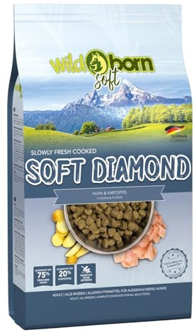 Wildborn Soft Diamond 12 kg Hunde-Trockenfutter | 75% frisches Huhn | Schonend gegart ohne Extrusion | Getreidefrei mit Kartoffel | Limitierte hochwertige Rohstoffe | Für alle Lebensphasen geeignet
