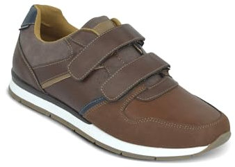 Pegasus Men's Wide Fit Touch Fasten Trainer Comfort and Effortless Style Brown 10