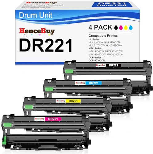HenceBuy DR221CL Drum Unit (Not Toner) 4-Pack Replacement for Brother DR221CL DR-221CL DR221 DR 221 CL for HL-3140CW HL-3170CDW HL-3180CDW MFC-9130CW MFC-9330CDW MFC-9340CDW DCP-9020CDN Printer