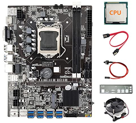 AMIUHOUN B75 8USB ETH Mining Motherboard 8XUSB + CPU + Baffle + Kabel + Switch Kabel + Kühler LGA1155 B75 USB BTC Motherboard
