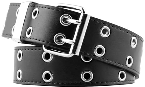 ZEACCT 1er-Pack Gürtel mit Doppelten Breiten Ösen aus Leder, für Damen, Herren, Jeans, Rock oder Kleid – Schwarz