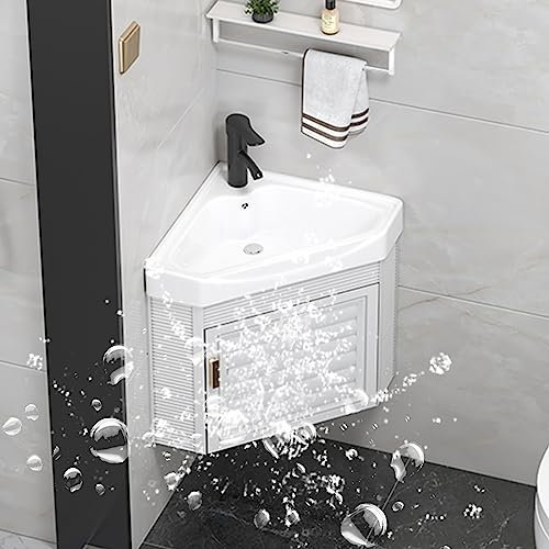 Badezimmer-Waschtisch, Schrank, Wandwaschbecken, Keramikwaschbecken, kleines Eckwaschbecken, Waschbecken- und Schrank-Kombinationsset mit mattsc
