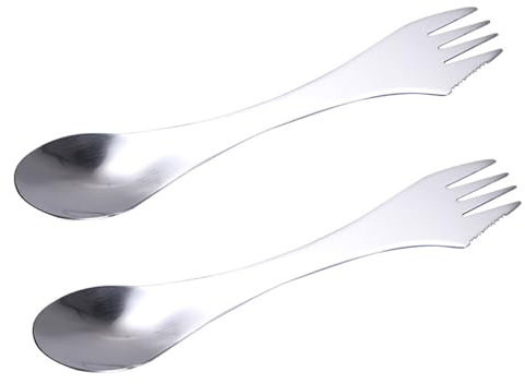 Jarsense Camping 3 in 1 Spoon,Stainless Steel Spork and Spoon,Portabale Picnic Tableware with Bag,Ultra Lightweight Spoon Fork for Outdoor/Camping/Travel/Picnic Tableware 2PCS