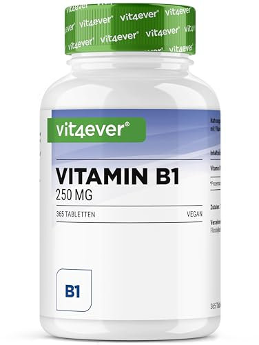 Vitamina B1 (Tiamina) - 250 mg - 365 compresse - Premium: tiamina cloridrato - Elevata biodisponibilità - Fornitura per 12 mesi - Senza additivi indesiderati - Vegan
