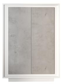 möbelando Highboard >Siena< 6 Böden, Soft-Close, Weiss Lack matt, Beton-Optik -106x171x40cm B/H/T