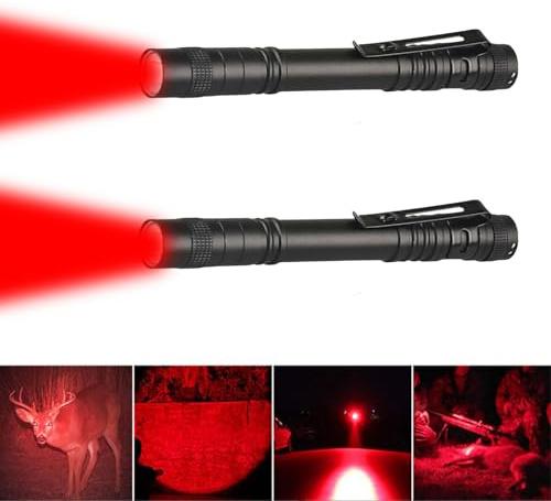 LIAISIMI Röd röd mini LED-ficklampa med pennklämma vattentät ficklampa röd ficklampa 13 cm för stjärnskådning, nattsyn, fiske, skanning (2-pack)