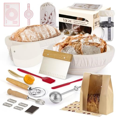 Yiczc Bread Proofing Basket Set, Round 9 & Oval 10 Sourdough Proofing Basket for Bread Making Tools and Supplies, Sourdough Bread Baking Supplies, Ideal Basket Gift Set for Artisan Bakers
