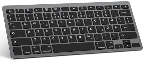 OMOTON deutsche Bluetooth Tastatur für iPad 10.9/10.2/9.7, Air 6/5/4/3, Pro 13/12.9/11/10.5 und iPhone, QWERTZ Layout, Tragbare Kabellose, Space Grau