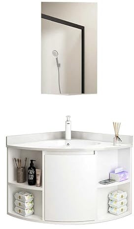 Eckwaschbecken Mit Unterschrank, Wandmontiertes Keramikwaschbecken, Waschbecken Set for Kleine Räume, Waschbecken Klein Gäste WC, für Kleine Garderoben und Badezimmer(50cm)