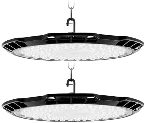 Bellanny 2 Pack 500W Hallenstrahler Werkstattlampe, 50000LM 6500K UFO LED Industrielampe Hallenleuchte - IP65 LED Werkstatt Deckenleuchte Scheinwerfer Strahler Innen für Garage Fabriken Läger Stadi