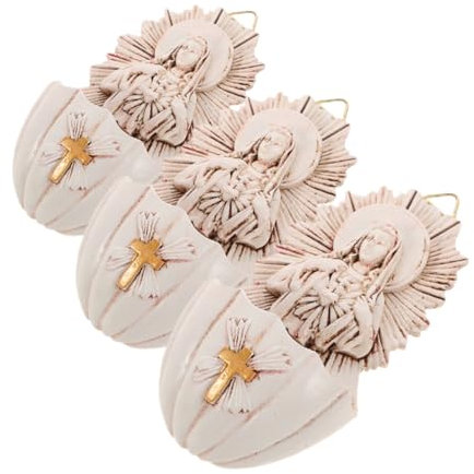 Cabilock 3pcs Catholic Holy Water Bowl Wall Mount Decor for Family Entrance Resin Lady of Grace Religious Collectable First Communion Confirmation Ceremony Gift