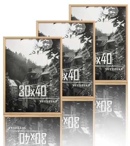 VUVUZULA Bilderrahmen 30x40cm Holz Holzrahmen Eiche 3er Set Fotorahmen MDF Rahmen Posterrahmen Natur