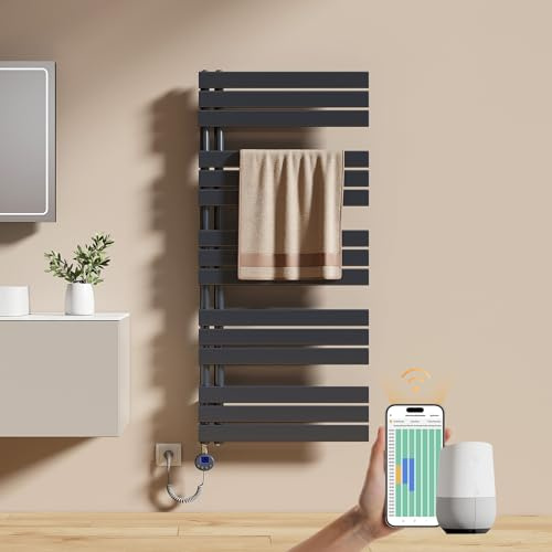 EMKE Scaldasalviette Elettrico con WIFI Termostato 132x60 cm,Antracite | Resistenza Riscaldante con Timer, Termoarredo Bagno, 800W,Scaldasalviette Elettrico Bagno