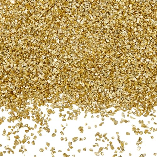 SUNNYCLUE 1 Scatola da 150g di Scaglie di Vetro Dorato Cristalli Frantumati Sfusi Irregolari Rotti Grossi Granelli Metallici Piccoli Pezzi di Decorazione Glitterata per Nail Art riempire per V