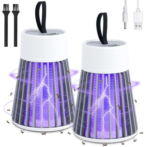 Mineup 2 Pack Insektenvernichter Elektrisch, 2 In 1 Mückenlampe Akku, Mückenfalle Elektrisch, USB Wiederaufladbarer Fliegenfalle, 360° UV Mückenvernichter Lampe Für Küche Innen Außen Camping