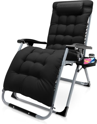 nmoiww Garten-Campingstuhl,klappbare Sonnenliege,200 kg belastbar,extra breite 72 cm Rückenlehne,klappbare Gartenliege,90°-170°verstellbar,geeignet für Garten,Strand, Pool,Rasen im Freien (Schwarz)