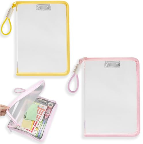 DIYCUT 2 Piezas Bolsa de Documentos A4 con Cremallera, Bolsa Impermeable para Documentos, Mini Bolsillos de Malla con Cremallera, Mango y Abrazadera Metálica, para Libros, Papelería