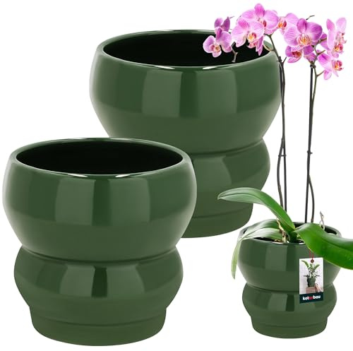 KOTARBAU® Lot de 2 pots de fleurs - En céramique émaillée - Vert - Diamètre : 11,5 cm - Hauteur : 13 cm - Cache-pots pour plantes d'intérieur - Vert