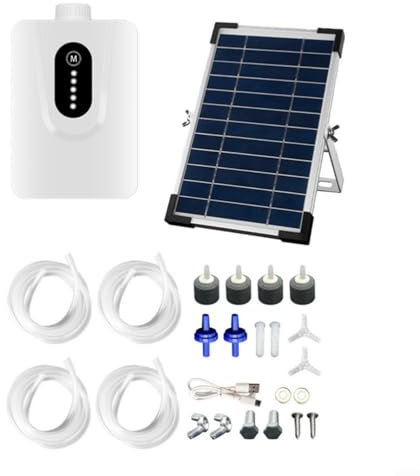 CNANRNANC Ossigenatore per laghetto ad energia solare per acquario, pompa ad aria 6 W 6 V, con batteria da 6000 mAh, aeratore per laghetto ossigenatore per acquario con doppia ricarica USB