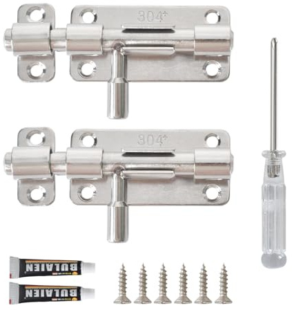 Alyxen 2 Pezzi Chiavistello Scorrevole Inox,Chiavistello con Viti, Chiavistello per Cancello in Legno,Chiavistelli per Porta con Foro per Lucchetto,per Camera Letto Recinzio,Porte E Finestre