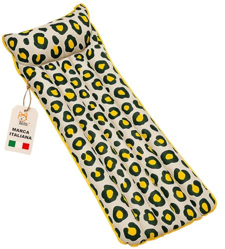 Akitaink Materassino Mare Gonfiabile Leopard 183x69 cm | 5 Tubi Multicolor Leopardato con Cuscino Integrato | Portata 90 kg